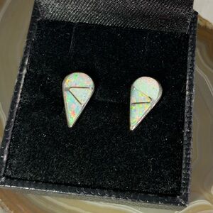 Elegant Vintage Sterling Silver Opal Stud Earrings